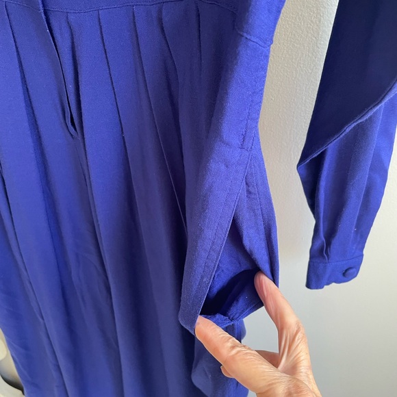 ROYAL BLUE CROPPED WIDE LEG JUMPSUIT PLEATS POCKETS BUTTONS HALF BELT COLLAR - Picture 5 of 11